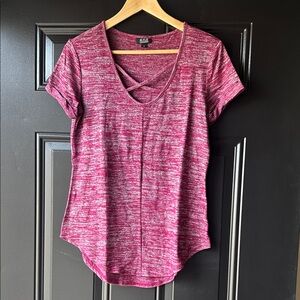 a.n.a Dark Pink Space-Dye Crisscross V-Neck Short Sleeve Top